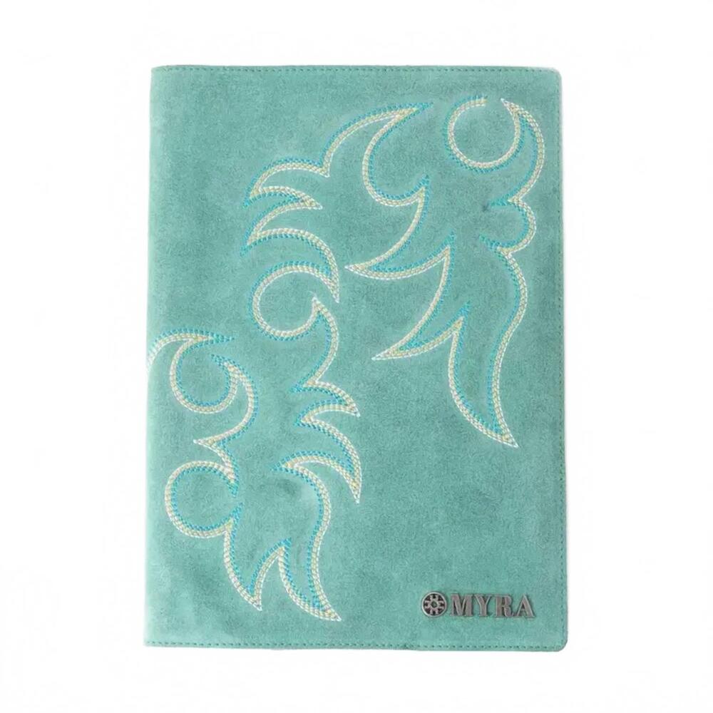 NEW MYRA BAG texas blaze embroidered leather diary in turquoise
